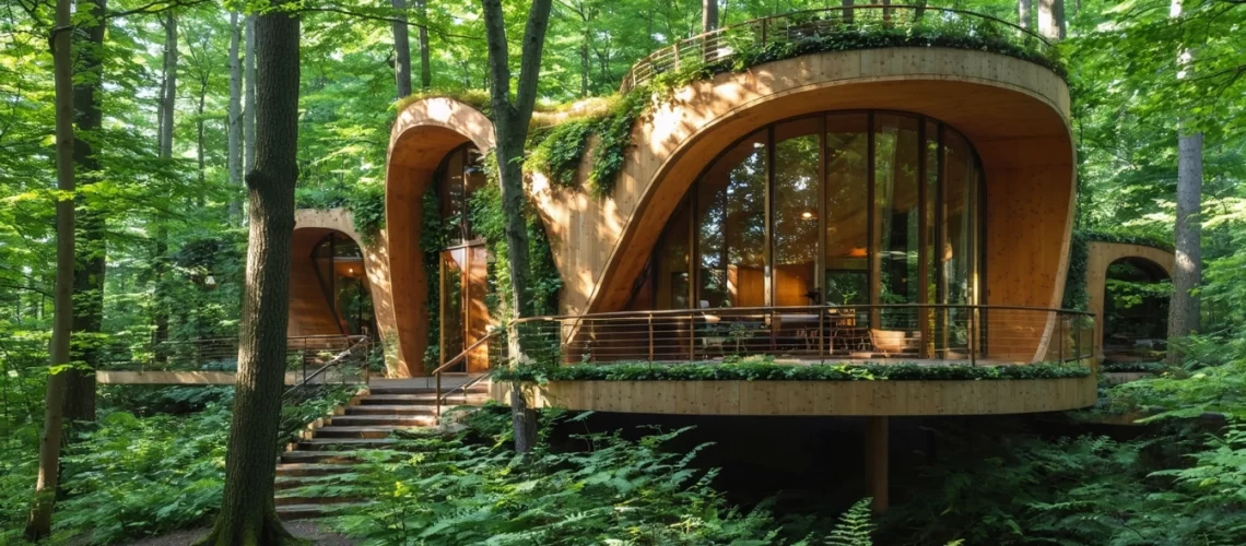 Arquitetura biofílica com madeira